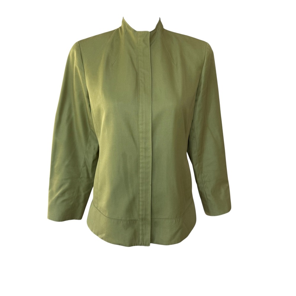 Lafayette 148 NY Green Cotton Silk Zip Front Mandarin Collar Jacket Size 4